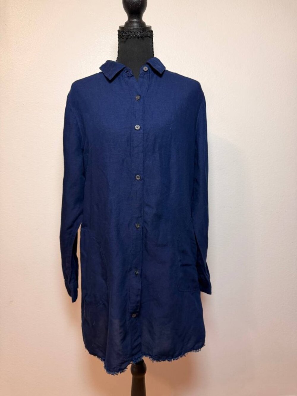 Tommy Bahama Navy Blue Linen Shirt Dress Long Sleeve Tunic